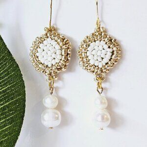 2/$27 | Genuine Pearl Shield Beaded Indigenous Hoop Earrings | Handmade